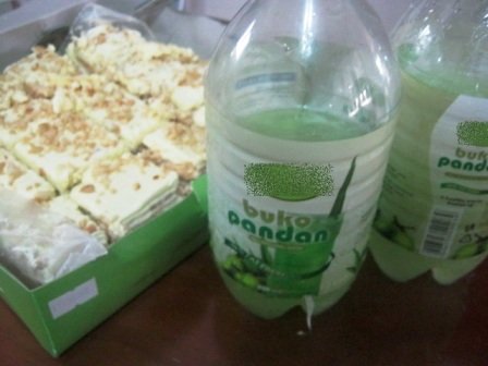 Mouth watering sansrival and buko pandan juice.