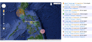 Satellite image of places in the Philippines recently rocked by earthquakes.
