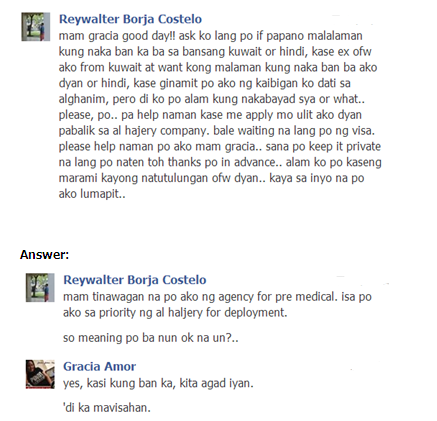 Screen capture of message with Kabayan Reywalter